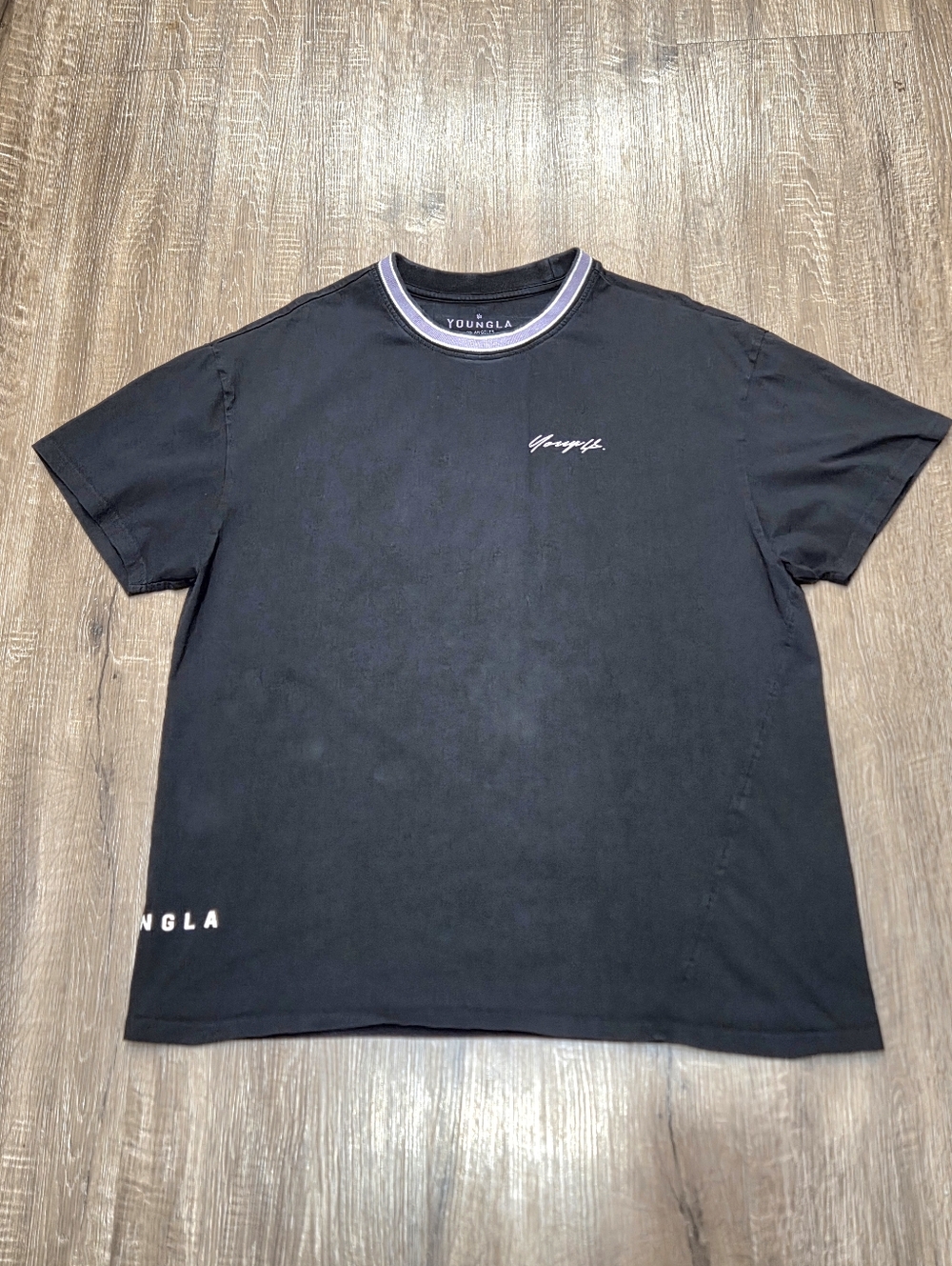 YoungLa Mens Tshirt Black Oversized Los Angeles Logo Stretch Size Large.